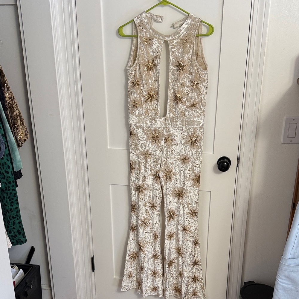 Elegant Cream and Gold Women's Jumpsuit